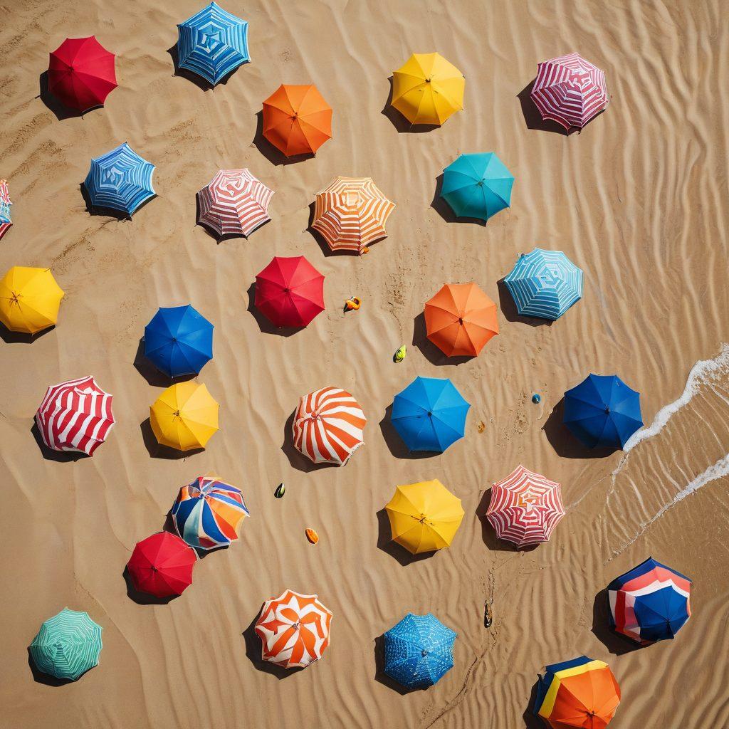 A diverse group of people of all shapes and sizes enjoying various swimwear styles at a sunny beach, showcasing colorful patterns and textures. The scene includes beach accessories, like umbrellas and towels, alongside fun elements like beach balls and surfboards. The atmosphere conveys joy and inclusivity, with waves gently lapping at the shore in the background. vibrant colors. super-realistic. beach setting.